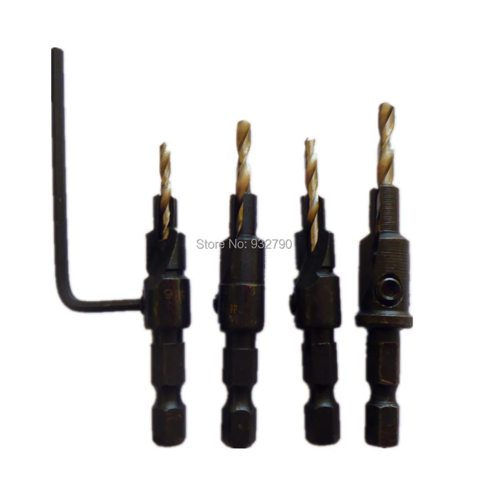 5pcs Countersink Drill Bit Set W/ Quick Change Screw Reamer 1/4 Hex Shank Wood Countersunk Head Drilling Screw Size #6 ,8,10&12