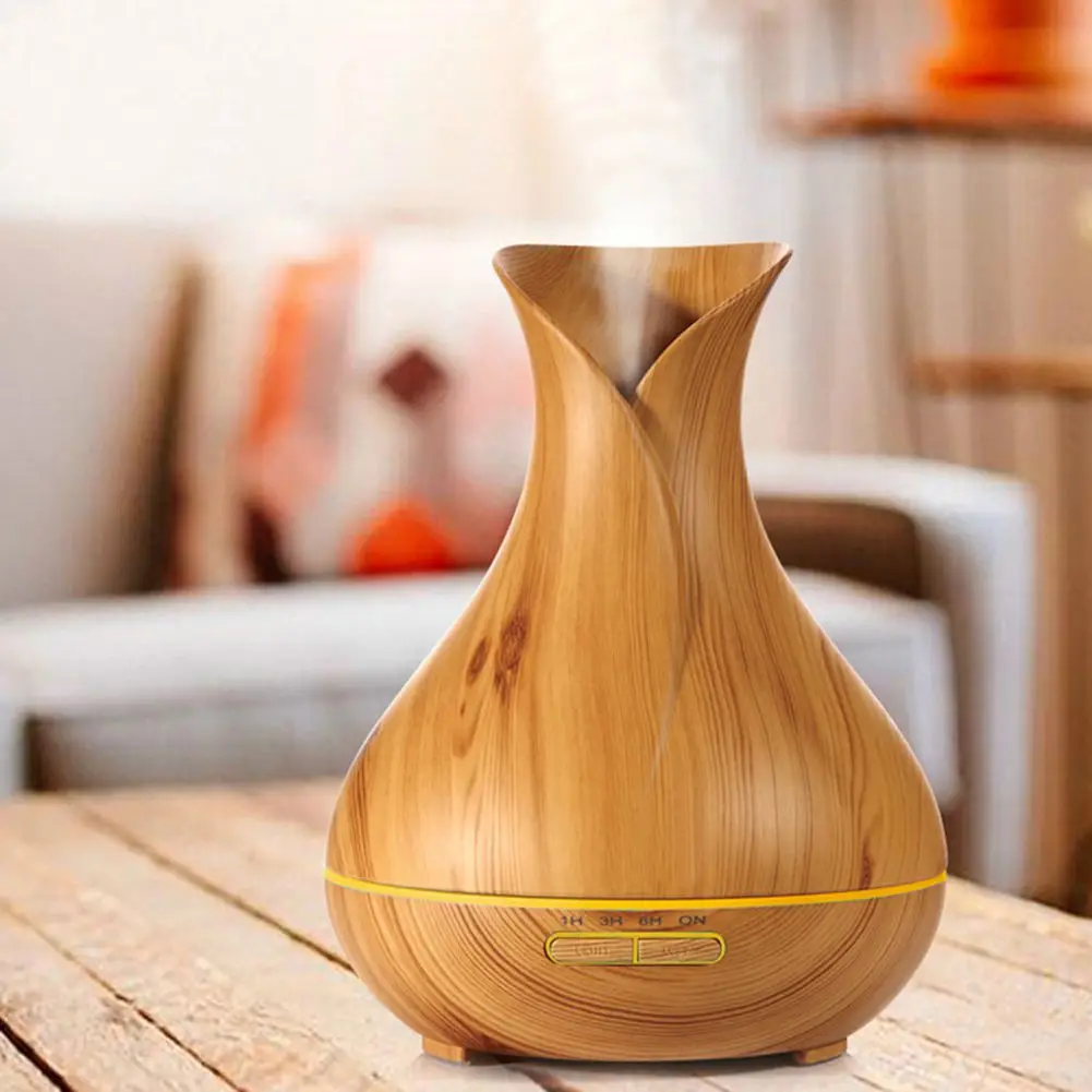 

High Quality 400ml Air Diffuser Aroma Essential Oil Ultrasonic Air Humidifier with Wood Grain 7 Color Changing LED Lights