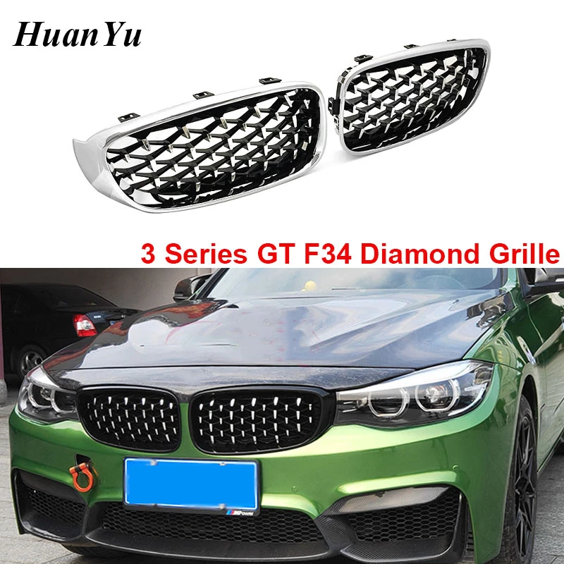 1pair F34 Diamond Grille For Bmw 3 Series Gt Gran Turismo 3i 328i 330i 335i 340i 325d Chrome Gloss Black Car Styling Racing Grills Aliexpress