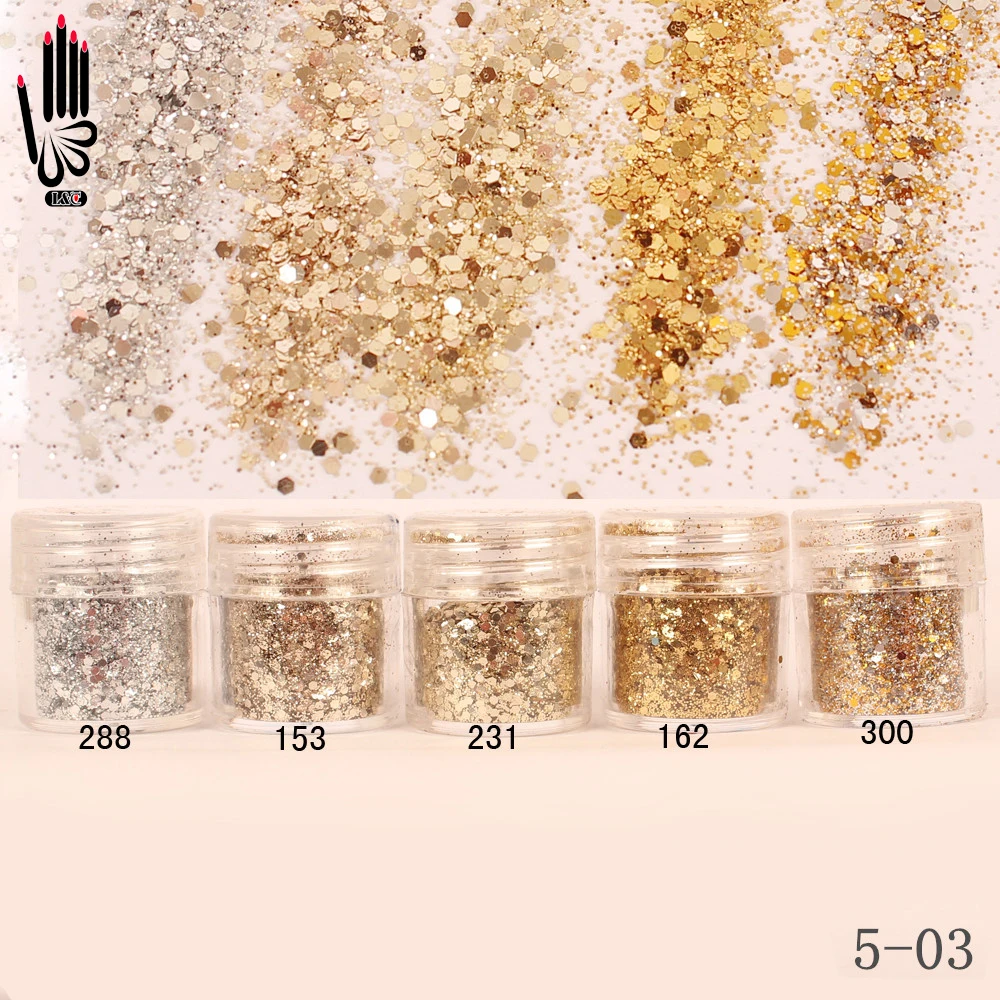 Nail 1 Jar/Box 10ml Champagne Silver Gold Mixed Glitter Powder Sequins Powder For Gel Nail Art Decoration 5-03