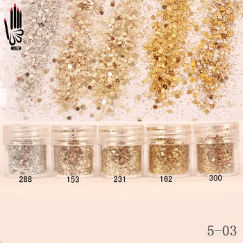 

Nail 1 Jar/Box 10ml Champagne Silver Gold Mixed Glitter Powder Sequins Powder For Gel Nail Art Decoration 5-03