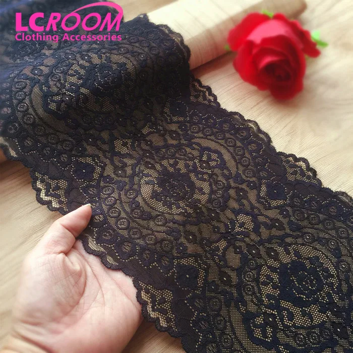 Buy 21cm wide black embroidered lace fabric Double