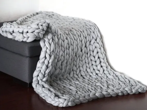Fashion Hand Chunky Knitted Blanket Thick Yarn Merino Wool Bulky
