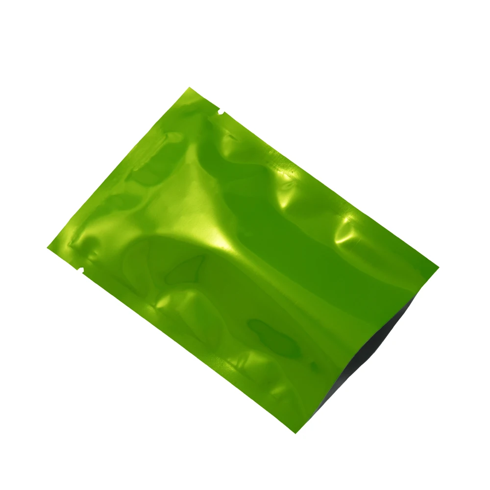 

100pcs/lot 10x15cm Green Open Top Mylar Foil Packing Bag Glossy Aluminum Foil Candy Cosmetic Vacuum Pouch with Tear Notch