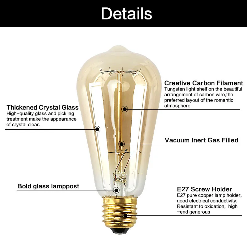 Lâmpadas de Iluminação Edison Lâmpada Luminaria Retro Bombilla Industrial Vintage Lampada St64 G80 220 v 40 w E27 Deco Antigo Filamento 15 High Quality Luzes e Iluminação