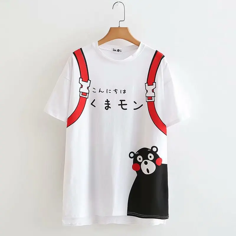 

Summer New Cute Kumamon Fake Strap Print Round Neck Collar Short Sleeve t-shirt Women Tee Shirt T Shirt