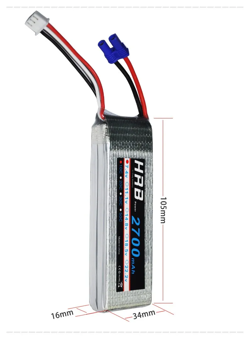 HRB RC Lipo Батарея 7,4 V 2700 мА/ч, 10C 2S EC2 для вертолета H501S H501C 4-осевая машина аэроплан Квадрокоптер