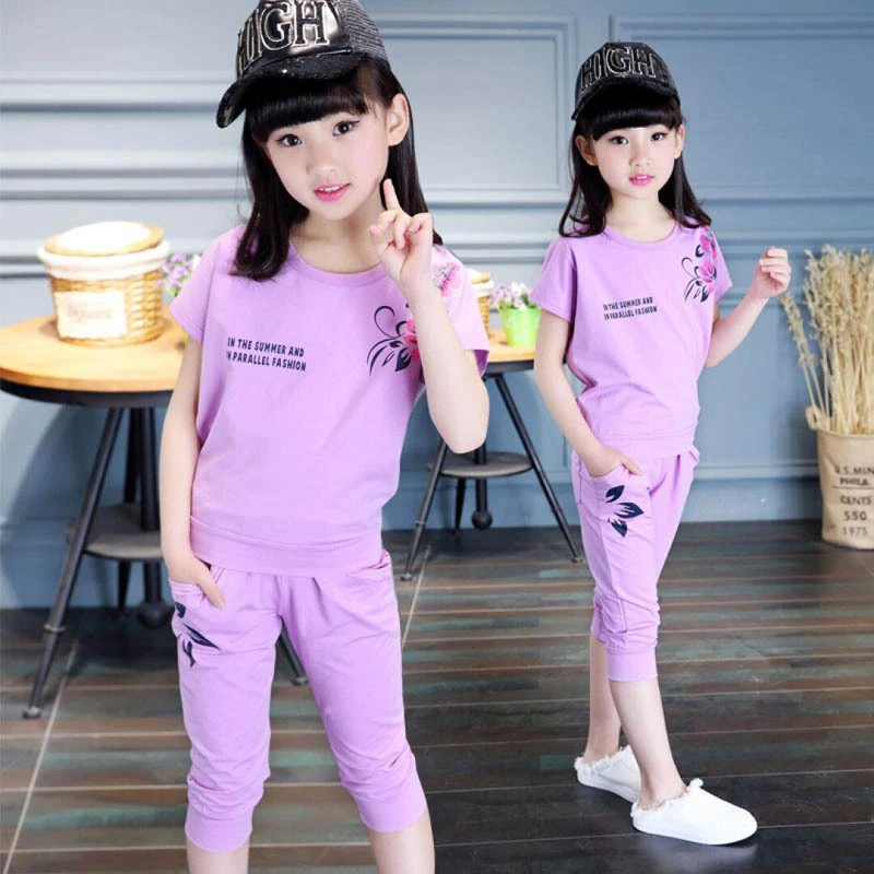 Ropa de verano para niña, conjunto de 4 a 14T, deportiva de manga corta con conjunto escolar de dos piezas, 2018|set de ropa| - AliExpress