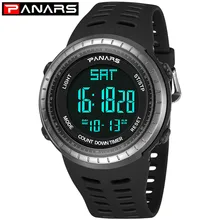 Брендовые мужские часы PANARS Relogio Masculino светодиодный цифровые часы мужские черные часы с будильником 50 м водонепроницаемые спортивные мужские часы