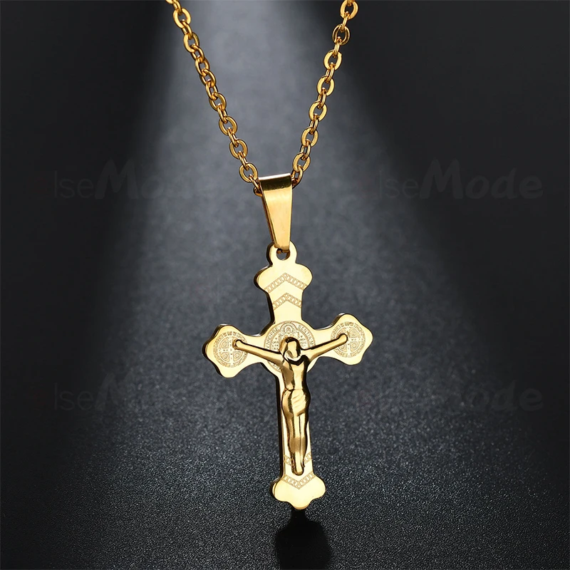 ELSEMODE крест кулон ожерелье Распятие Иисуса Золото Цвет Нержавеющая сталь мужские цепи католические украшения Рождественские подарки