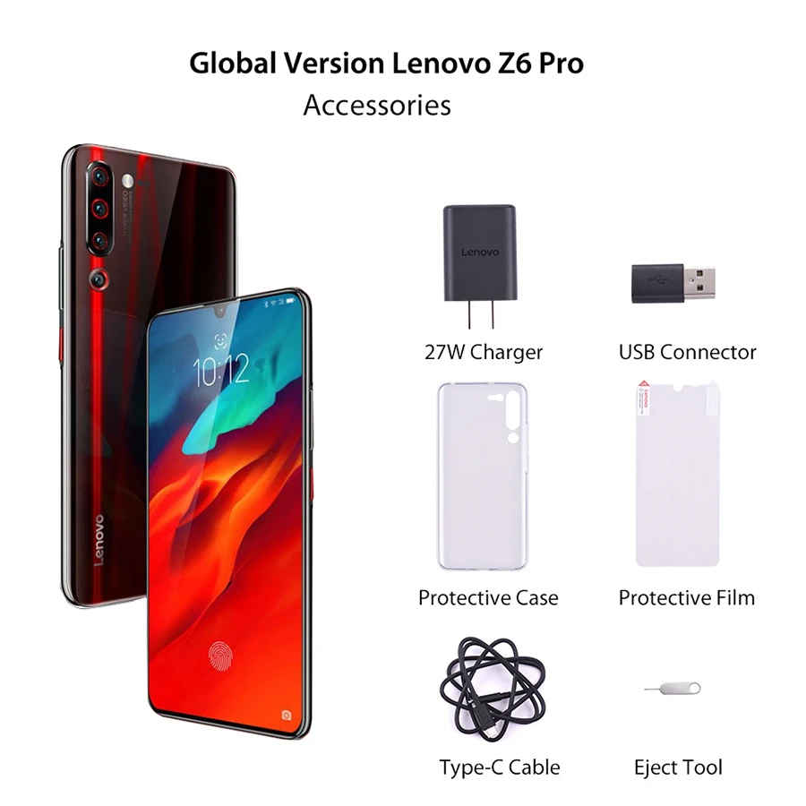 Lenovo Z6 Pro с глобальной версией, 6 ГБ, 128 ГБ, 4000 мА/ч, мобильный телефон Snapdragon 855, 6,39 дюймов, 48мп, четыре камеры, 4K видео, 4G смартфон