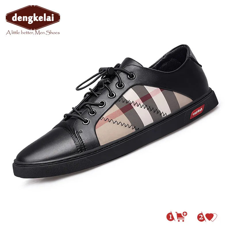 

DENGKELAI 2019 New Style High quality Men's Breathable Sneakers Fashion leather casual men shoes flats