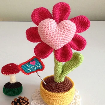 

Pure Handmade Knitted Crochet Sweet Heart Artificial Sunflowers Plants Lovely Home Desk /living Room / Office Decorations