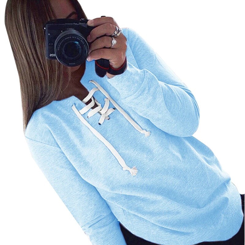 LASPERAL Casual Hoodies Women Fashion Lace Up Hoodies Sweatshirt Female Solid Pullover Hoodies Tracksuit Top Christmas Jumper