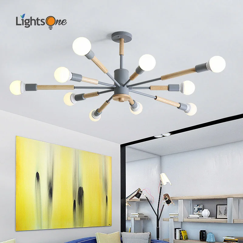 

Modern minimalist Nordic style living room lamp bedroom dining room chandelier creative wooden art macaron chandelier