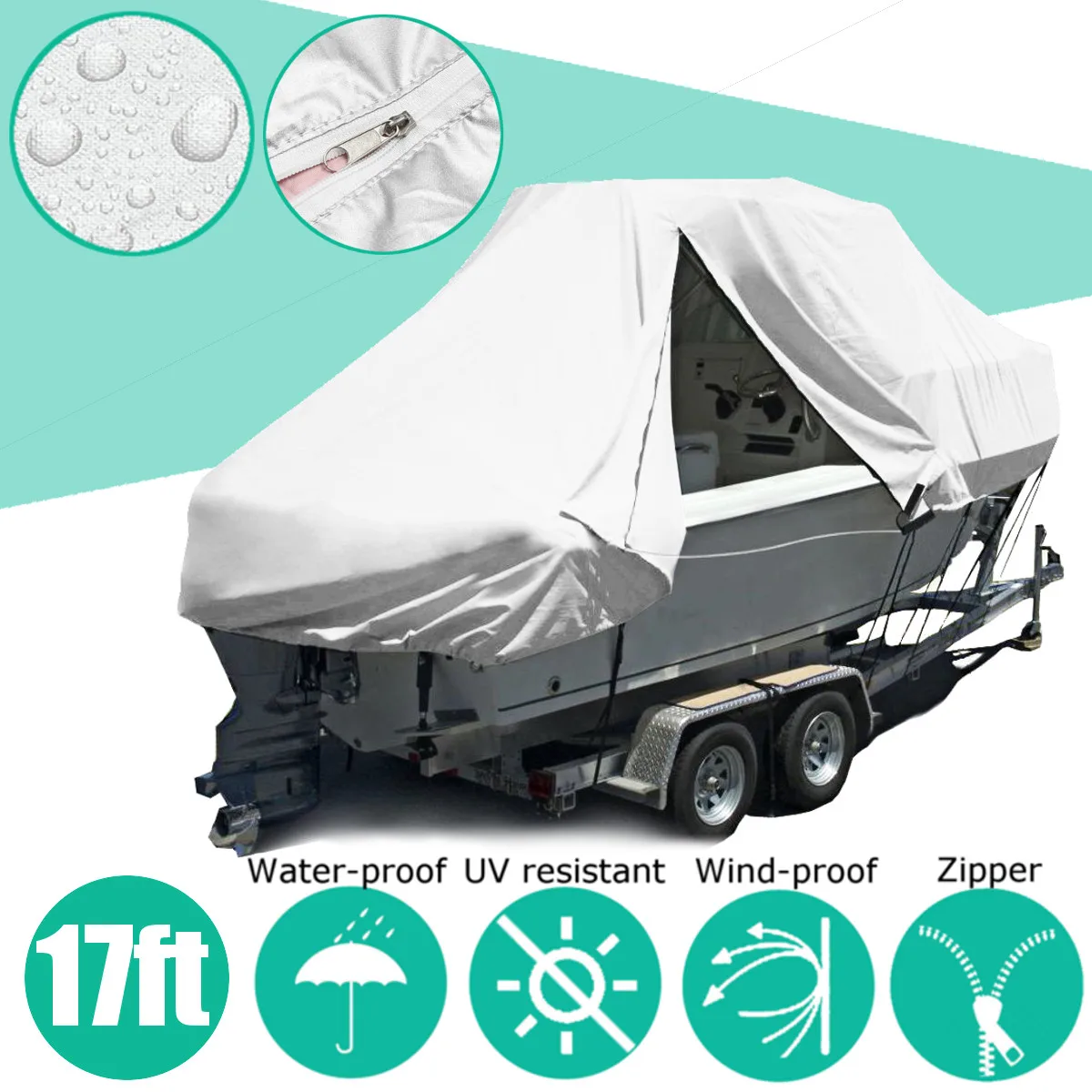 

Premium 17-18ft 5.2-5.5m Heavy Duty 600D Trailerable Jumbo Boat Cover Waterproof UV Protected Household All-Purpose Covers