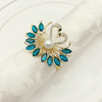 

6PCS Hotel Western napkin buckle metal peacock napkin ring napkin ring alloy diamond ring
