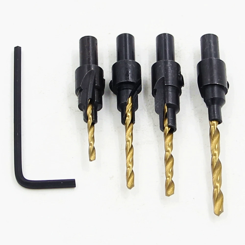 4pc round shank titanium plated screws guide countersunk head drill countersunk head screw wood drill