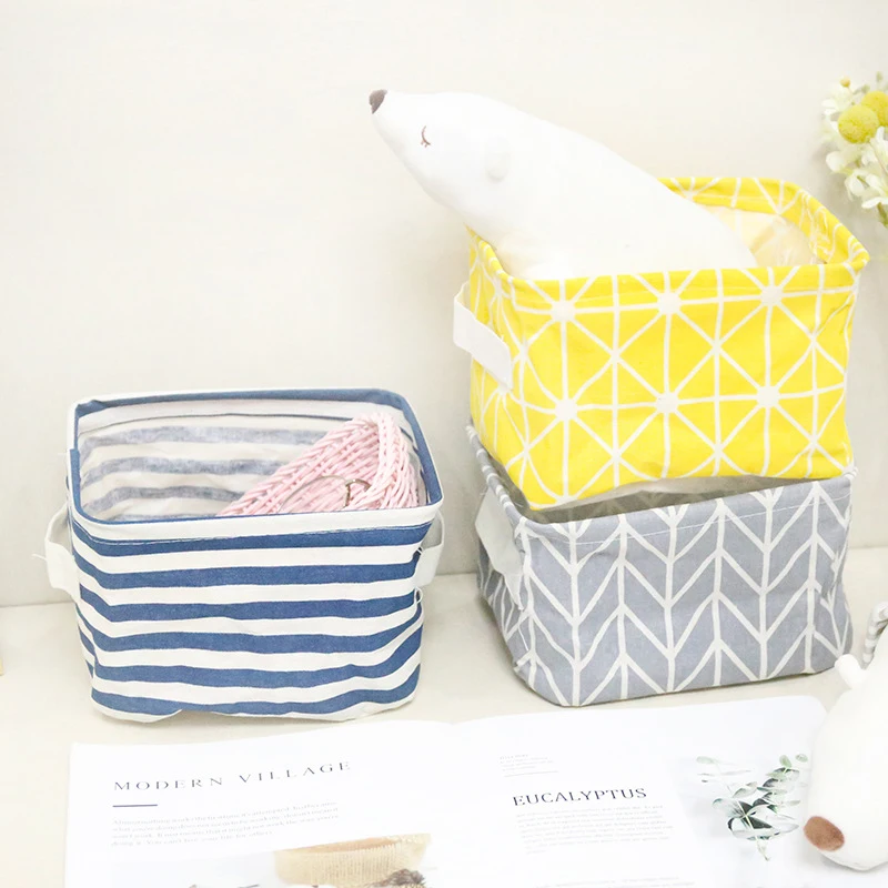1pc Cotton Linen Desktop Storage Basket Organizer for Sundries Box Small Table Space-Saving Bags | Дом и сад