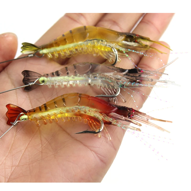 

5pcs/lot Shrimp Lures Soft Silicone Fishing Lure 9cm 6g Artificial Bait With Luminous Bead Hook Swivels Carp Fishing TackleFU460
