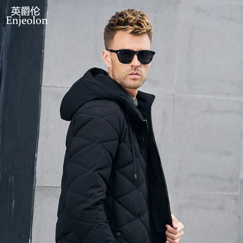 

Enjeolon Brand winter Cotton Padded hoodies Jacket Men thick hooded Parka coat male Quilted winter jacket Coat 3XL MF0708