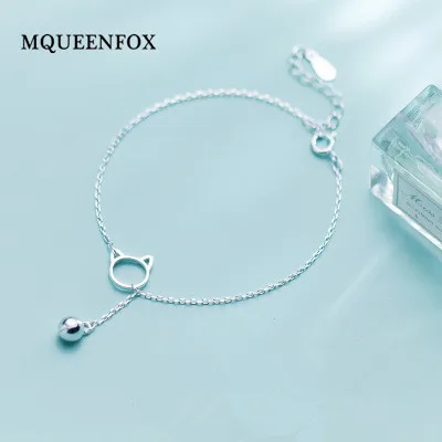 MQUEENFOX модные S925 серебряный браслет с котенком простой Регулируемый Милый