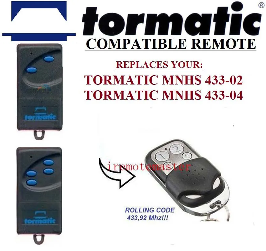 For TORMATIC MNHS 433-02, TORMATIC MNHS 433-04 compatible remote control replacement Rolling code 433,92mhz normstahl t433 4 compatible replacement remote control 433 92mhz rolling code