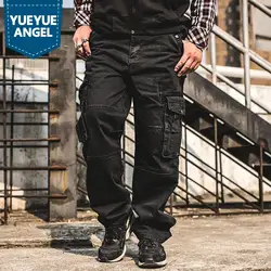 2019 модные Повседневное плюс Размеры Для мужчин s рабочие джинсы с карманом мешковатые брюки карго джинсовые черные свободные прямые джинсы