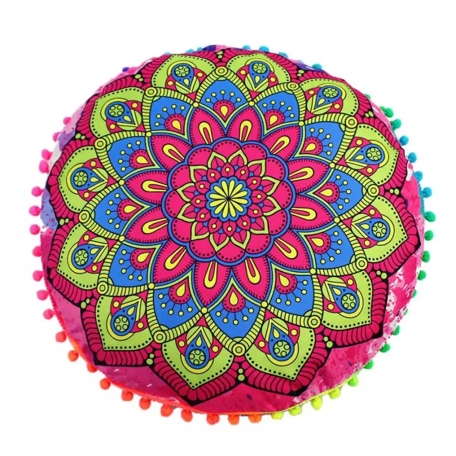 Indian Mandala Round Pillow Cover Floor Pillows Round Bohemian Cushion
