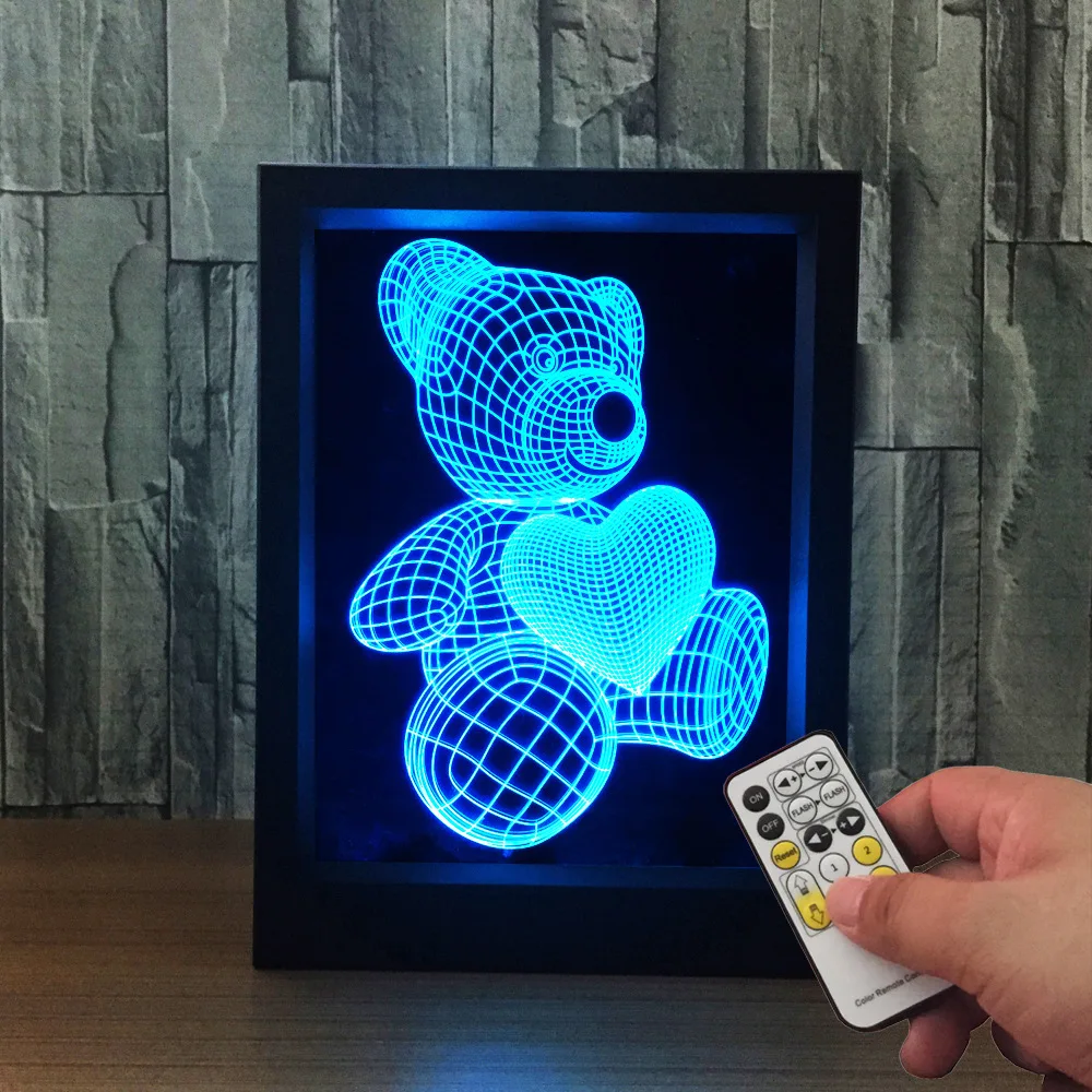 

2 Model Control Teddy Bear Action Figure Anime Toy Gifts 3D LED Table Lamp Made 7 Color Changing Night Light Figure for Children