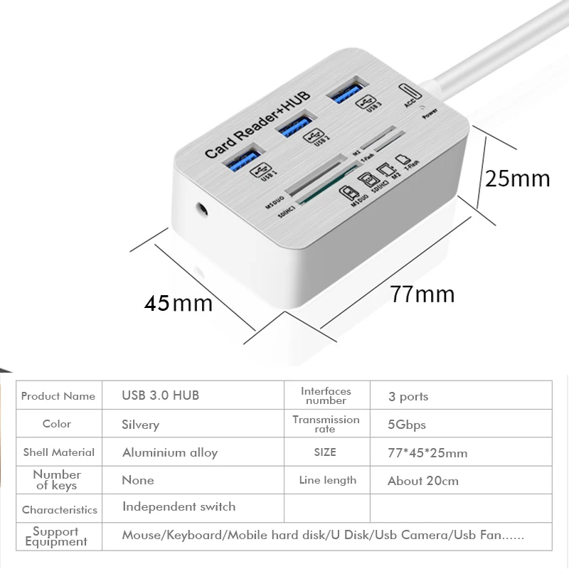 3 порта USB 3,0 кардридер комбо многопортовый usb-адаптер с SD/MMC/M2/MS Pro Duo usb 3 концентратор для компьютера аксессуары концентратор usb