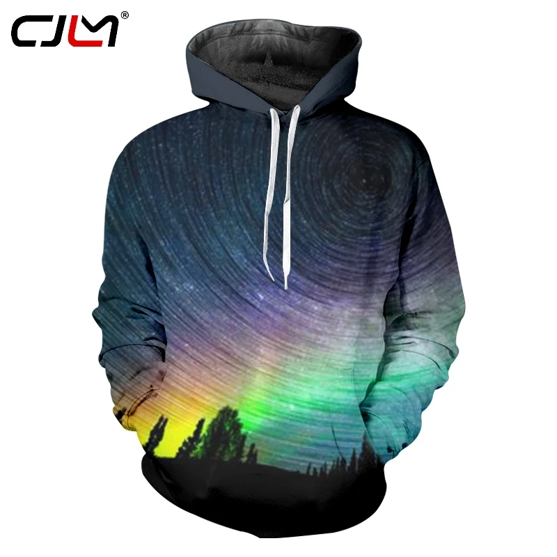 

CJLM Man Large Size Rainbow Hoodies Colored Landscape Men's Pullover 3D Printed Starry Sky Trend Sweatshirt