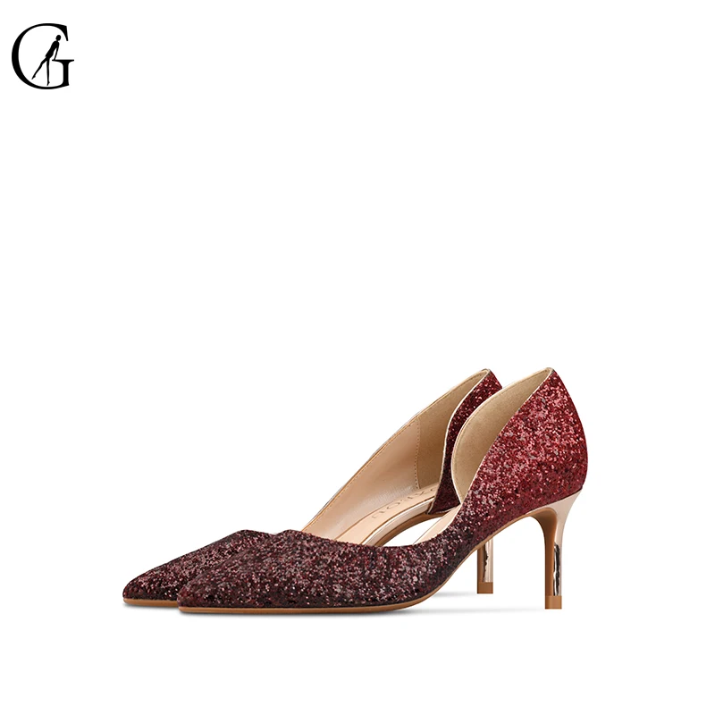 

GOXEOU 2019 Women Pumps size 32-46 Thin Heel High Heels Sexy Pointed Toe Slip-On Bling Wedding Office Handmade Free Shipping