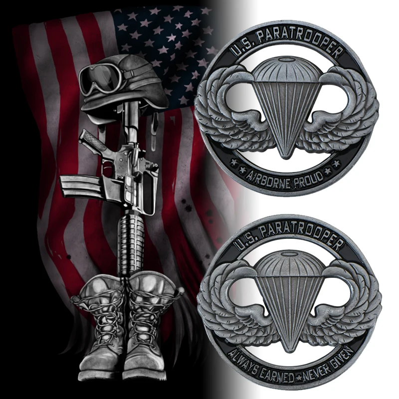 

WR USA Army Metal Commemorative Coin US Paratrooper Challenge Copy Coins with Coin Capsule for Collection