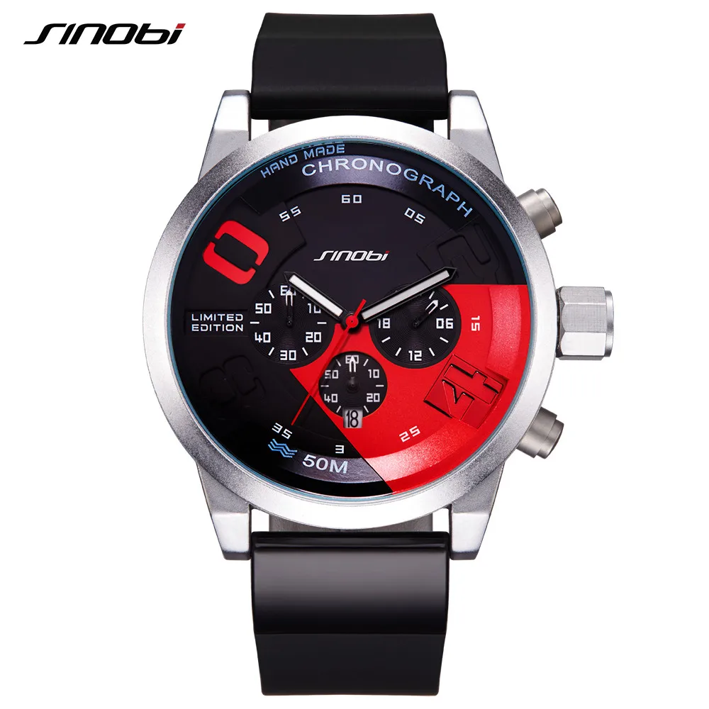 

SINOBI Men Sports Watches Relogio Masculino Waterproof Red Dial Mans Chronograph Quartz Wrist Watch 2017 New Fast & Furious