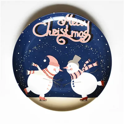 Рождественские керамические обеденные тарелки мультфильм ручная роспись стейк десертная тарелка, из костяного фарфора западное фруктовое блюдо подарок на год - Цвет: A