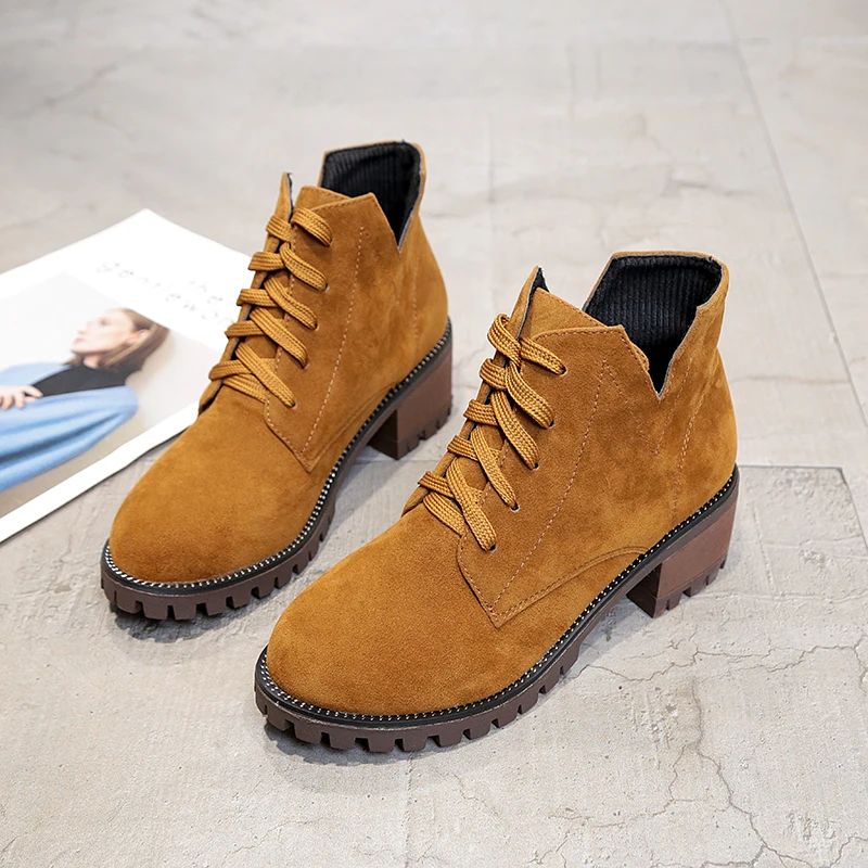 

2018 Fashion Women Boots Autumn Winter Faux Suede Ankle Boots High Quality Square Heel Platform Botas Zapatos Mujer