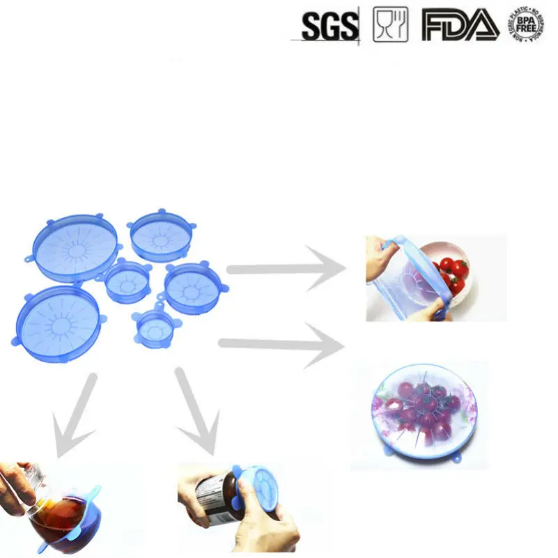 Atekuker, 6 шт./лот, Пищевая силиконовая универсальная крышка, миска, бутылка, чашка, Эластичные крышки, пищевая упаковочная посуда, кухонная посуда