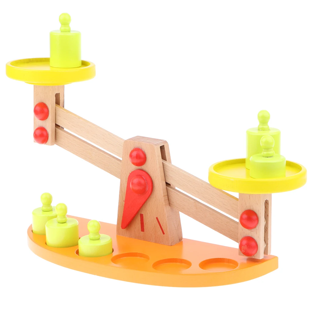 Kids Montessori Material Toys - Balance Scale with 6 Pieces Wooden Weights, Preschool Learning Toy Gift for Kids Children