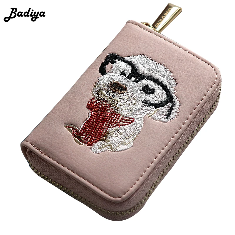 

Cute Cartoon Embroidery Card Holders for Girls Small PU Leather Zipper Pillow Holder Purses Women Credit Card Wallets
