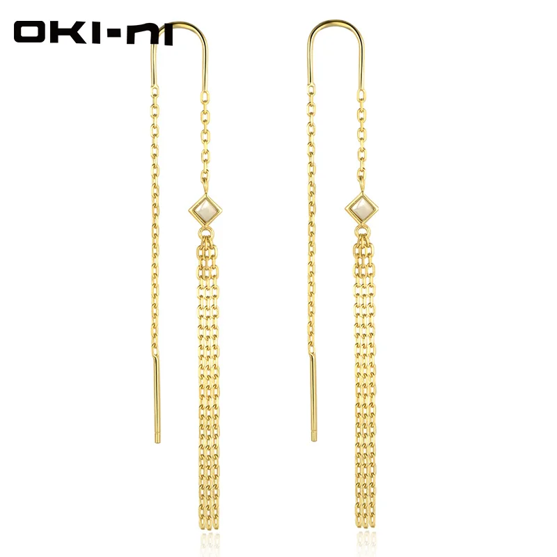 OKI NI High End 925 Sterling Silver Drop Earrings Dangle Ear chain