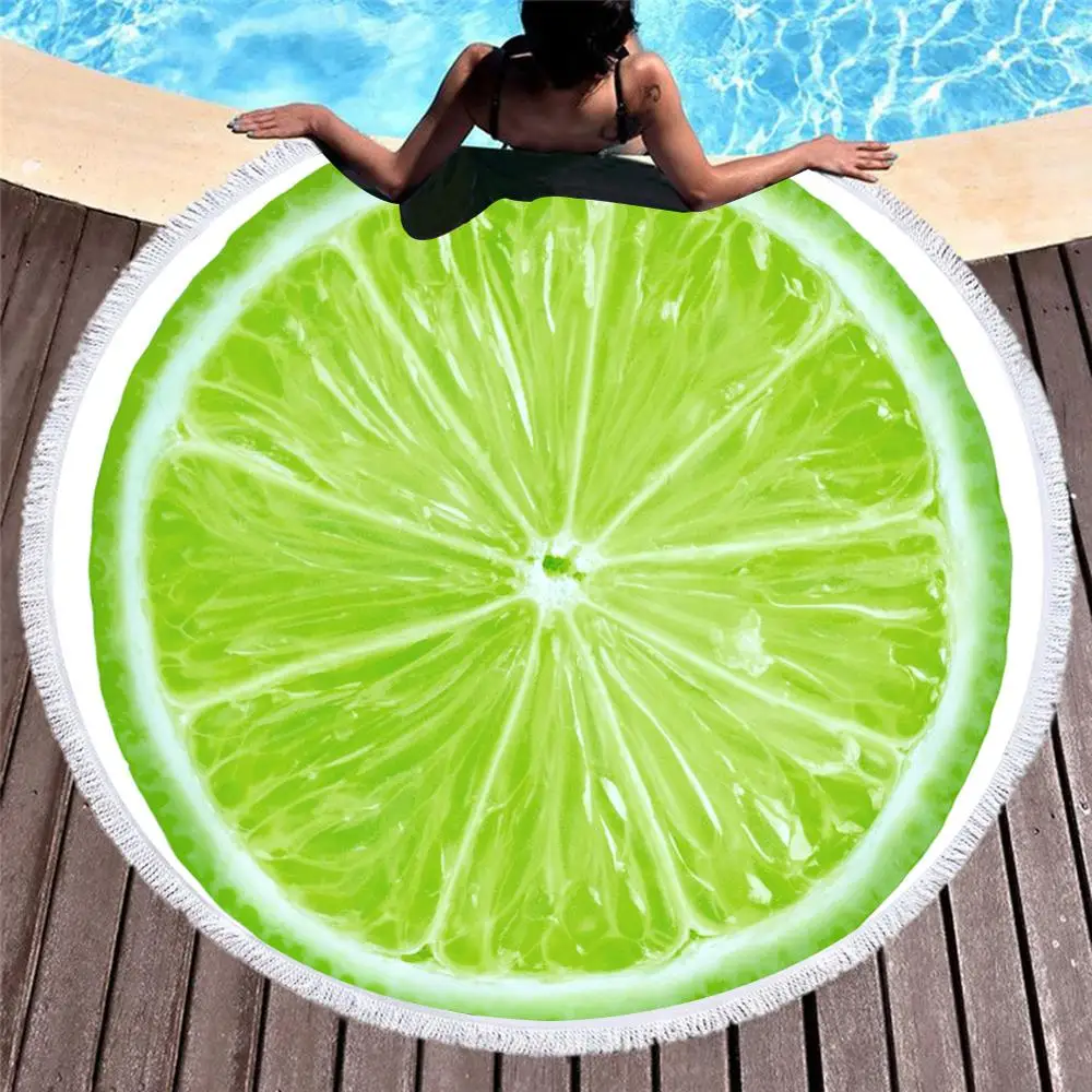 

Round Beach Towel with Tassel Summer fruit lemon/orange Microfiber Towel Travel Picnic Blanket Yoga Mat Tapestry style-2