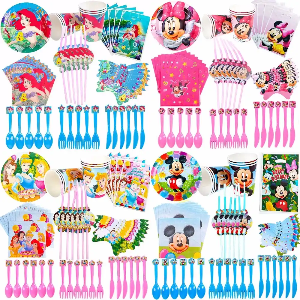 58 116 Uds Mickey Minnie Mouse Bonita Princesa Sirena Ariel Ninos Ninas Ninos Feliz Cumpleanos Fiesta Decoracion De Servicio De Mesa Desechable Aliexpress