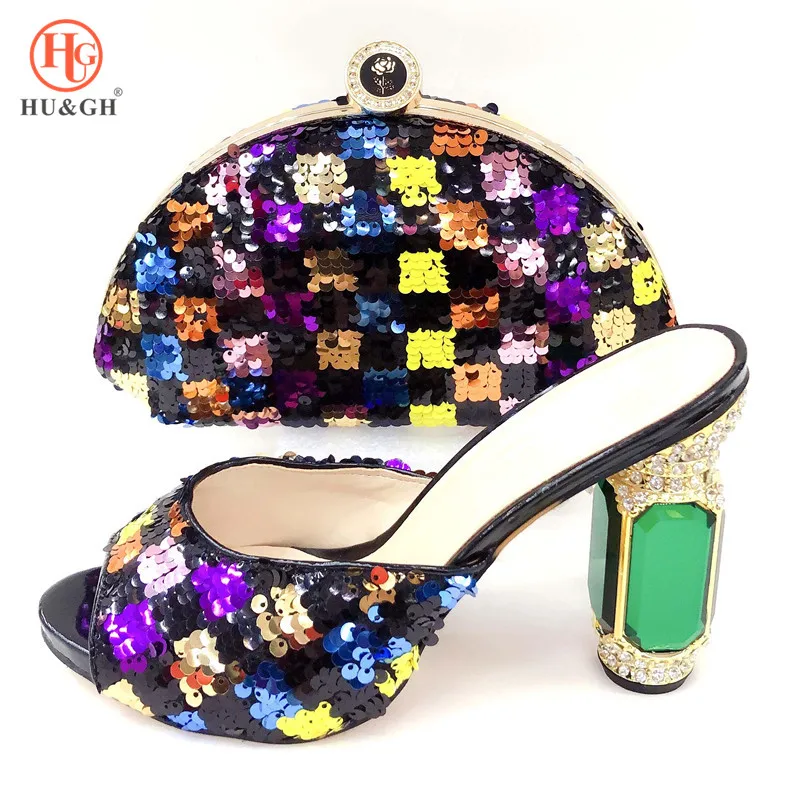 

2019 Colorful Italian Shoes with Matching Bags Set Decorated with Rhinestone Nigerian Women Wedding Shoes and Bag Set High Heels