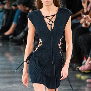 

ADYCE 2020 Summer Women Bandage Dress Sexy Black Deep V Neck Hollow Out Bodycon Club Dress Celebrity Prom Party Dresses Vestidos
