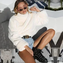 Autumn Winter Women 's Sweater Long Sleeve Turtleneck White Soft Plush Sweater Casual Thick Warm Faux Fur Pullover Tops Femme Autumn Winter Women 's Sweater Long Sleeve Turtleneck White Soft Plush Sweater Casual Thick Warm Faux Fur Pullover Tops Femme