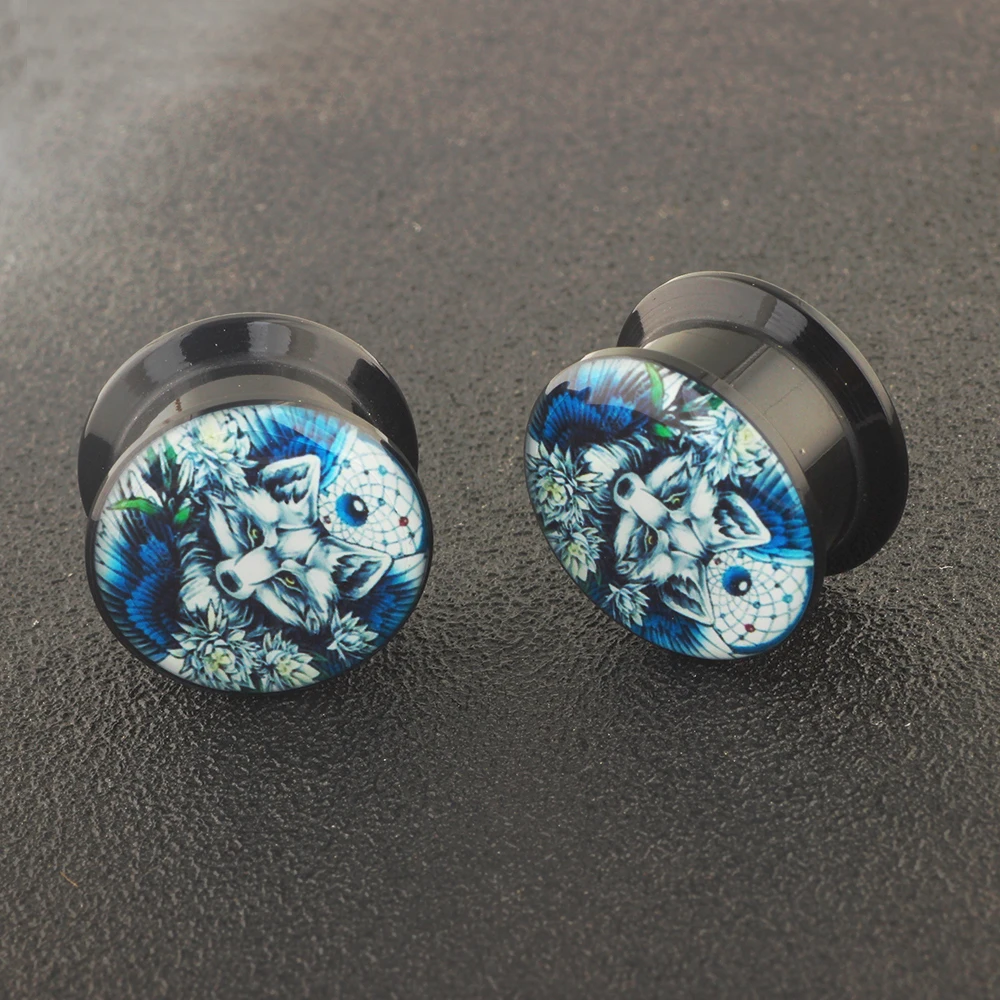 TIANCIFBYJS Black Acrylic Ear Gauges Plugs Earring Plugs Logo Internally Threaded Screw fit Flesh Tunnels Body Piercing Jewelry