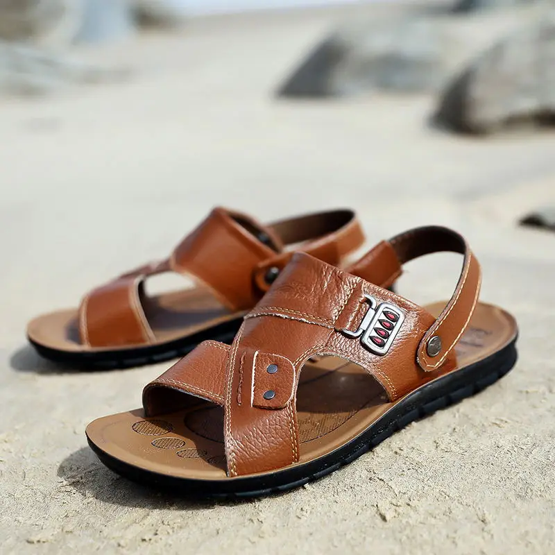 MIUBU Для мужчин летние сандалии Лидер продаж брендовые кожаные повседневные сандалии без застежки Туфли без каблуков мода два-носить Для