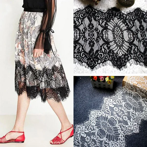 

6Meter/lot Mesh Lace Fabric Lace Trim Eyelash Lace Double Edge Embroidered Lace Ribbon Sewing Accessories Wide 30cm