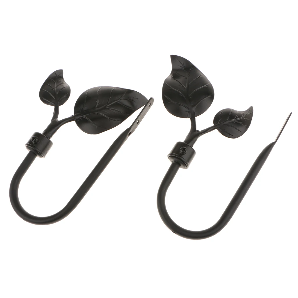 1 Pair U Shaped Metal Leaves Design Curtain Hooks Window Curtain Drapery Blinds Tieback Hangers Holders with Screws